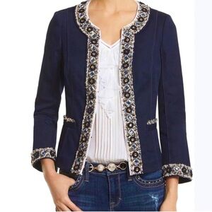 White House Black Market Navy Blue Blazer with Rhinestone Trim